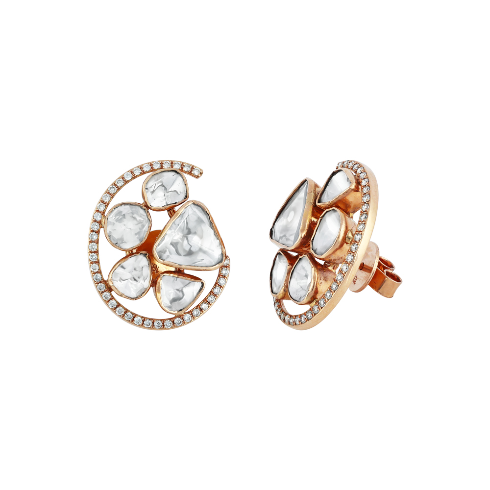 Rose Gold Polki Earrings with Brilliant-Cut Diamond